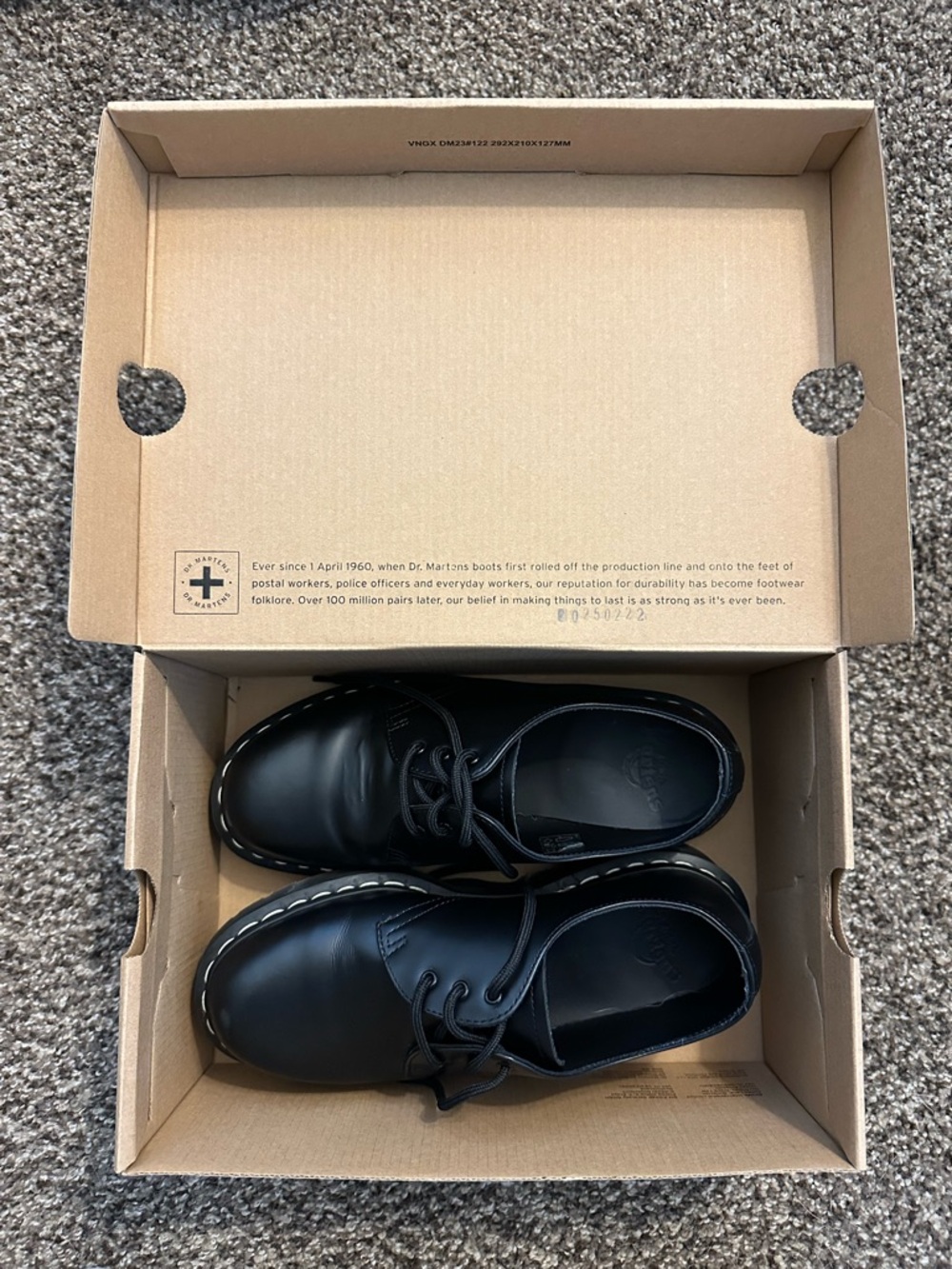 Dr. Martens 1461 WS II White Stitch Black Smooth Leather Shoes M7 W8 With Box